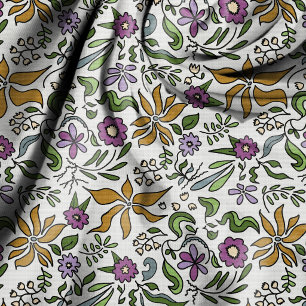 Tissu Conception botanique de fleurs dorées dessinées à