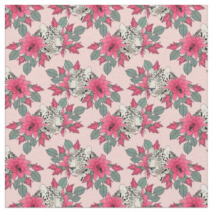 Tissu Conception chique de fleurs et de léopards de
