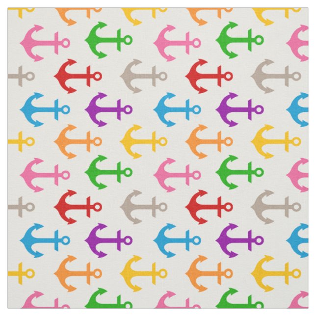 Tissu Conception d'ancre de bateau colorée blanche  (Échantillon)