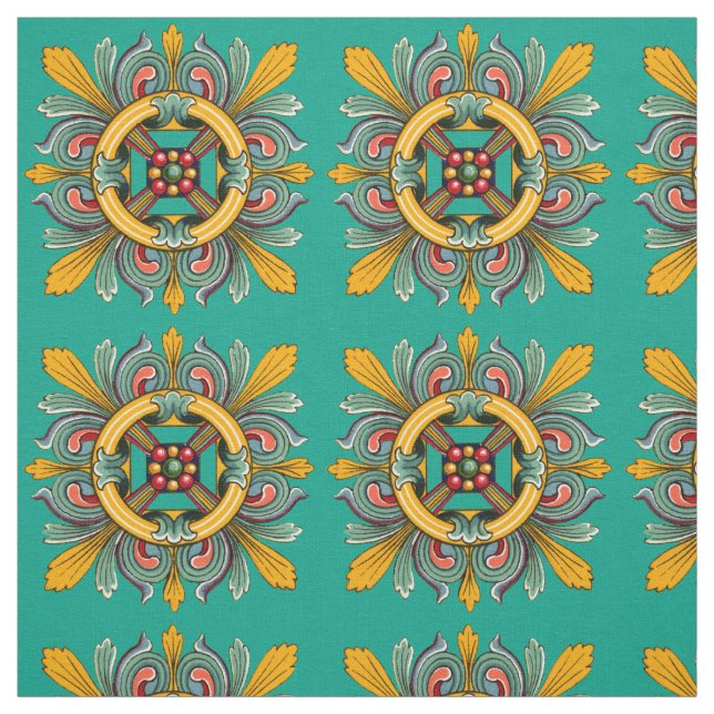 Tissu Conception de carreaux victoriens Aqua (Échantillon)