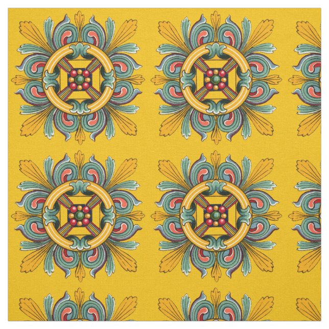 Tissu Conception de carreaux victoriens en moutarde (Échantillon)