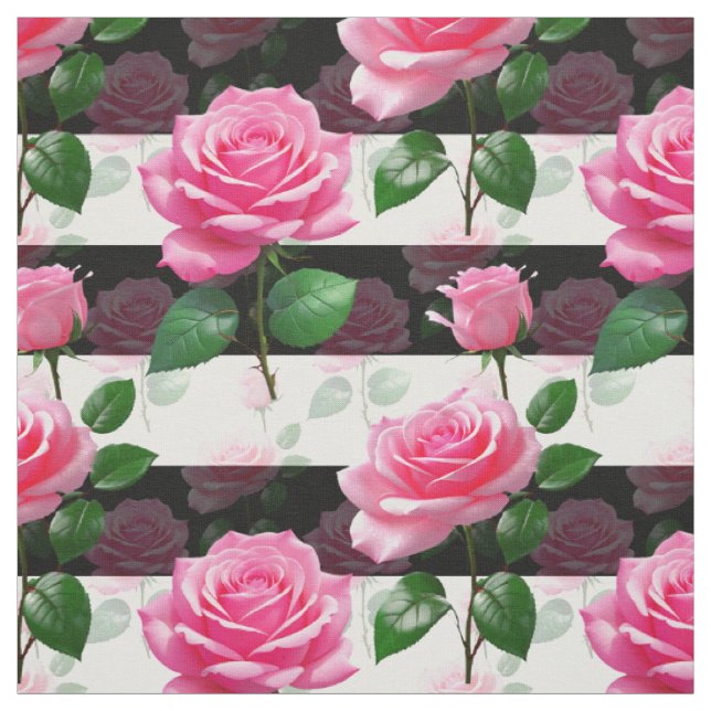 Tissu Conception de motif de rose à fond rayé  (Échantillon)