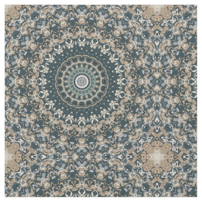 Tissu Conception de motif mandala sarcelle et beige (Fermer)