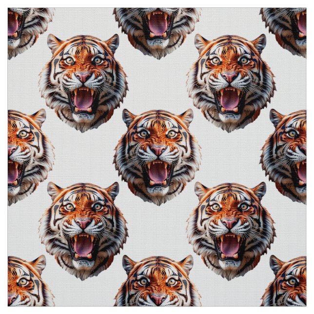 Tissu Conception de motif tête de tigre blanc  (Échantillon)