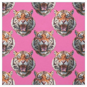 Tissu Conception de motif tête de tigre rose