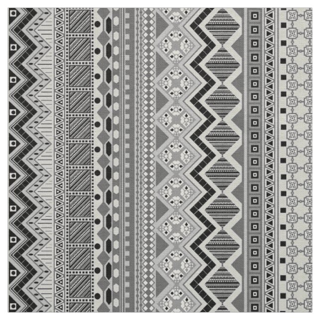Tissu Conception de motifs aztèques gris blanc (Échantillon)