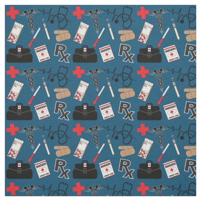 Tissu Conception de Motifs Médicales - Bleu foncé (Échantillon)