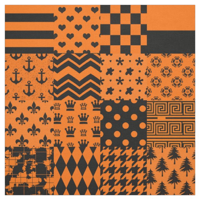 Tissu Conception de Patchwork Motif mixte orange noir (Échantillon)