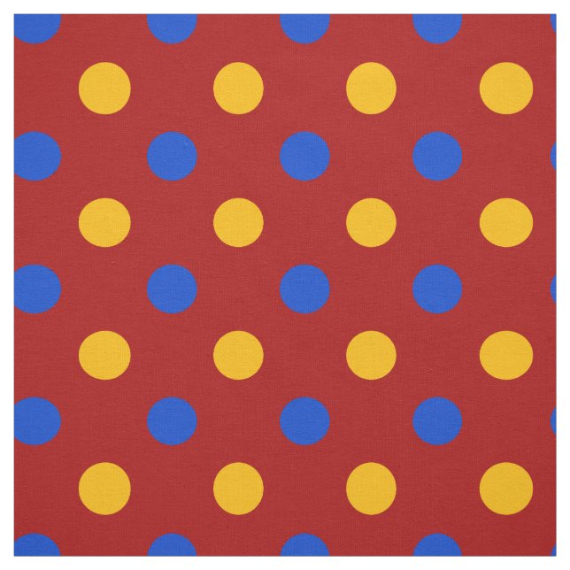 Tissu Conception de points polka rouges bleus jaunes  (Échantillon)