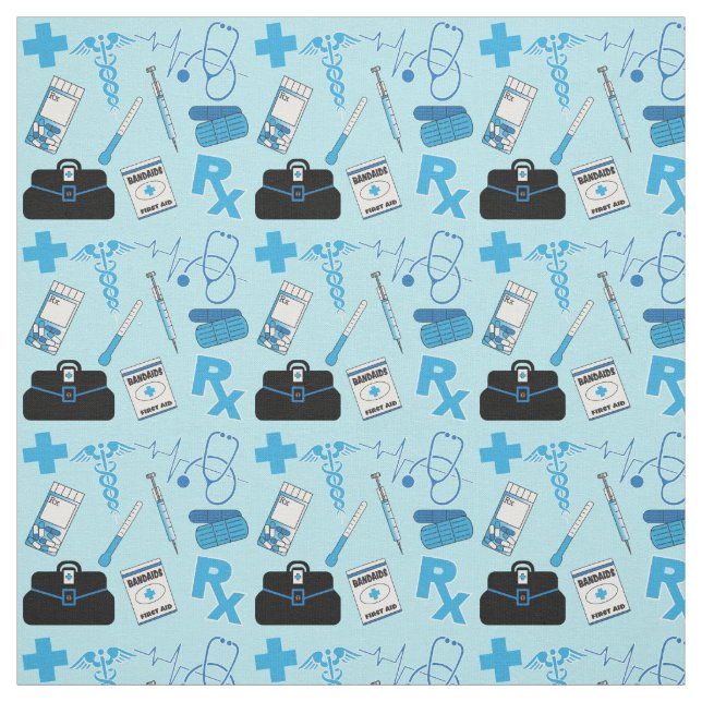 Tissu Conception Motif Médicale - Bleu bébé (Échantillon)
