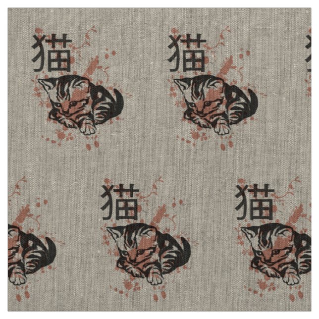 Tissu Conception orientale mignonne de chat de neko de (Échantillon)