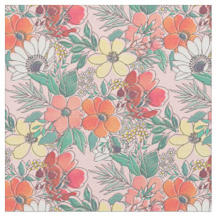 Tissu Conception tirée par la main florale rose girly