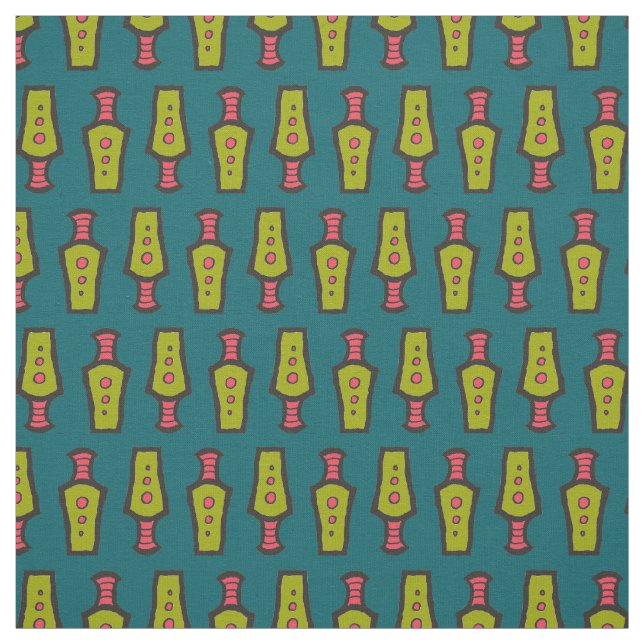 Tissu Conception Tribale Abstraite Verte, Rouge, Sarcell (Échantillon)
