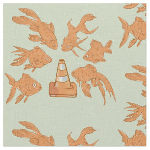 Tissu Cônes de la route et poisson rouge orange
