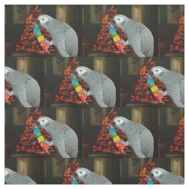 Tissu Congo African Grey Parrot Joyeux sapin de Noël (Échantillon)