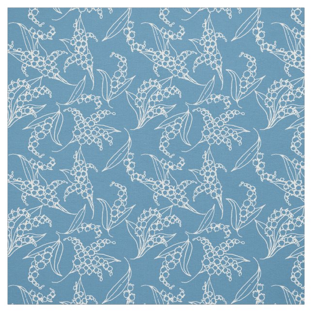 Tissu Contours blancs du muguet sur floral bleu (Échantillon)
