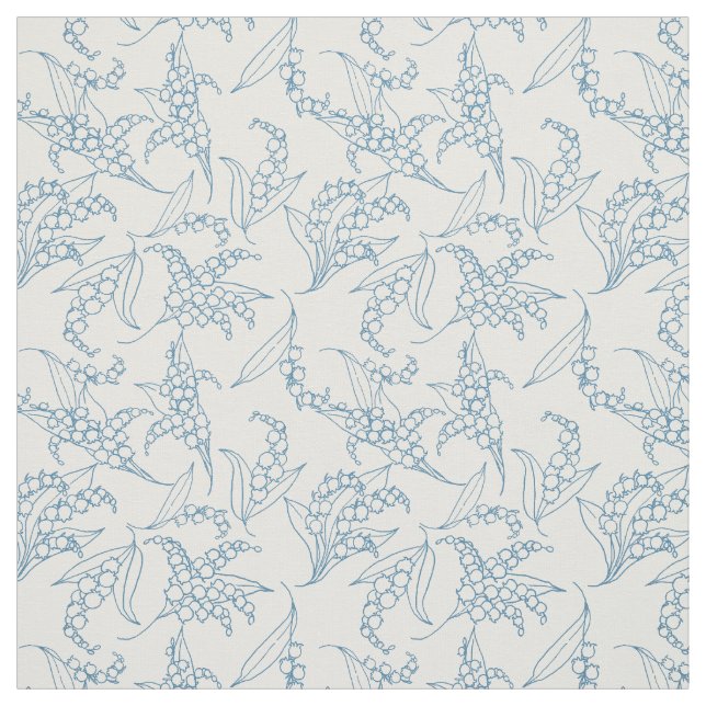 Tissu Contours bleus du muguet sur floral blanc (Échantillon)