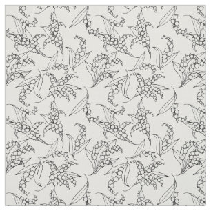 Tissu Contours noirs du muguet sur floral blanc