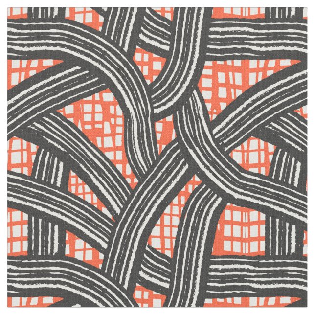 Tissu Contraste lignes rouge noir - Japandi (Fermer)