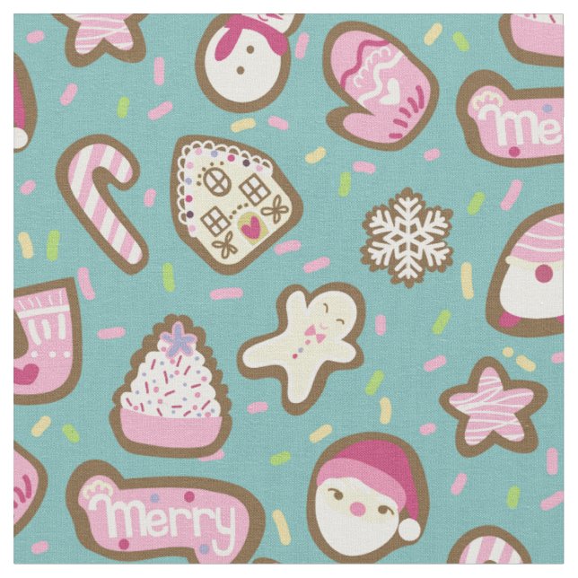 Tissu Cookies Noël Turquoise (Fermer)