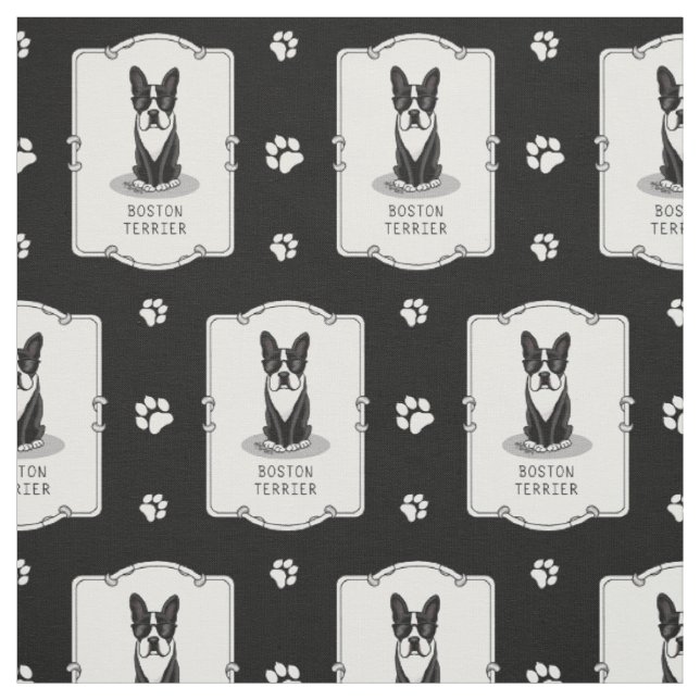 Tissu Cool Boston Terrier Dog (noir) avec lunettes de so (Échantillon)