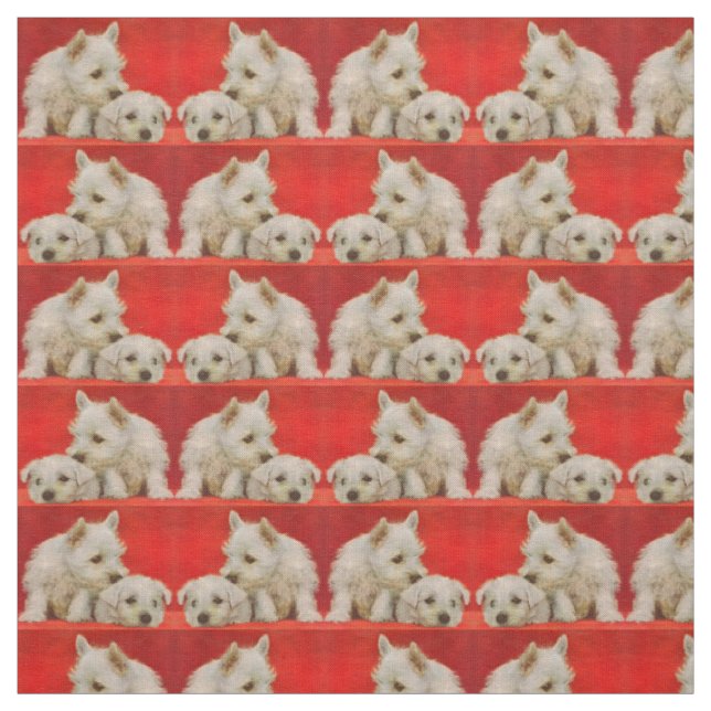 Tissu copie blanche adorable de chiots de terrier (Échantillon)