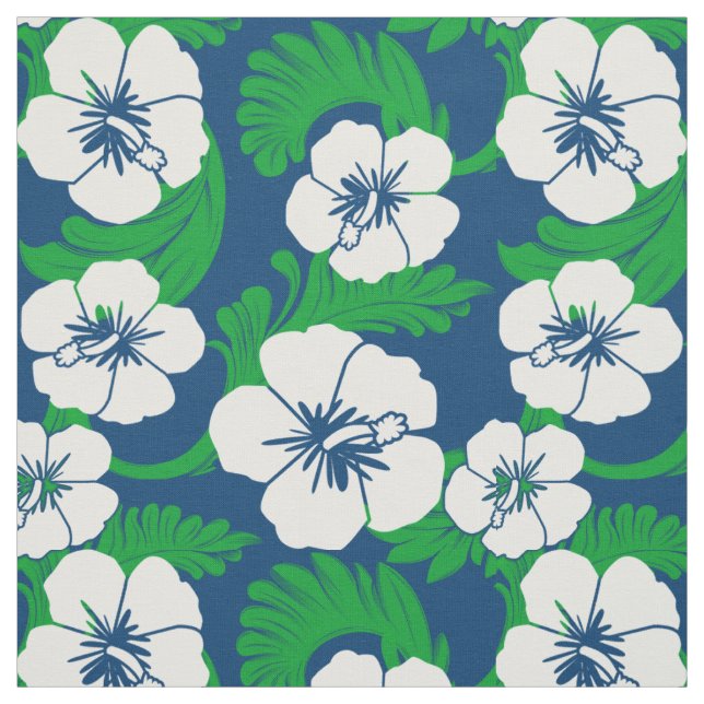 Tissu Copie bleue florale de ketmie hawaïenne tropicale (Échantillon)