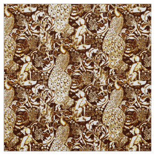Tissu Copie, brun et crème de paon de Nouveau d'art
