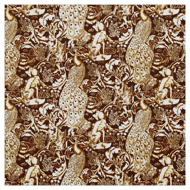 Tissu Copie, brun et crème de paon de Nouveau d'art (Échantillon)