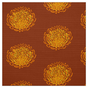 Tissu Copie de fleur de Protea : brun, jaune, orange