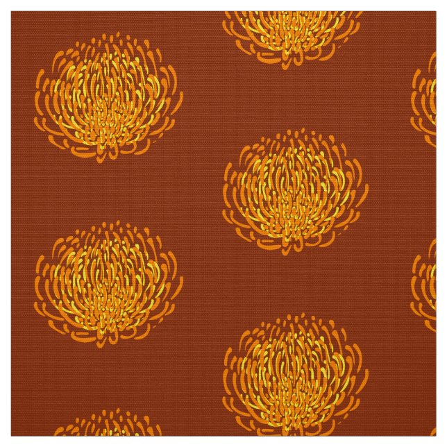Tissu Copie de fleur de Protea : brun, jaune, orange (Échantillon)