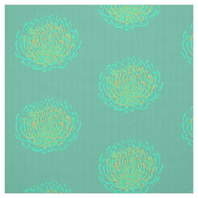 Tissu Copie de fleur de Protea : jaune, turquoise (Échantillon)