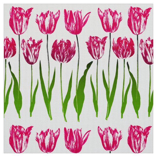 Tissu Copie de jardin de tulipe dans rose et vert (Échantillon)