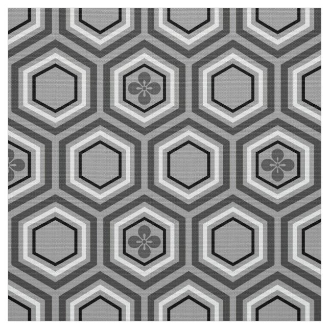 Tissu Copie de kimono, gris hexagonal/gris et blanc (Échantillon)