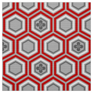 Tissu Copie de kimono, rouge hexagonaux et gris/gris
