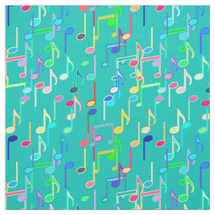 Tissu Copie de notes musicales - turquoise, multi