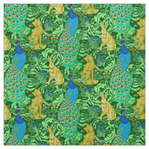Tissu Copie de paon de Nouveau d'art, bleu de cobalt et