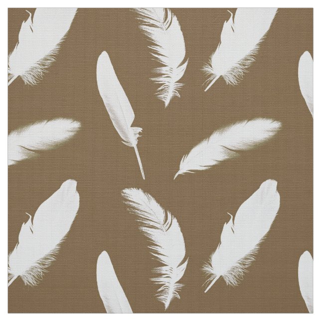 Tissu Copie de plume blanche sur le taupe (Échantillon)