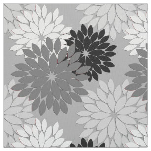 Tissu Copie florale moderne de kimono, gris, noir et
