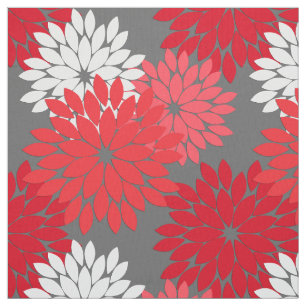 Tissu Copie florale moderne de kimono, rouge et gris de