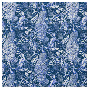 Tissu Copie, marine et blanc de paon de Nouveau d'art