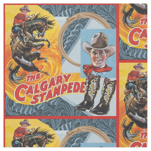 Tissu Copie occidentale de collage de cowboy de rodéo (Fermer)