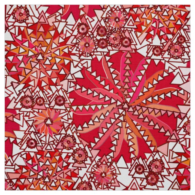 Tissu Copie tribale de mandala, rouge et blanc de corail (Échantillon)