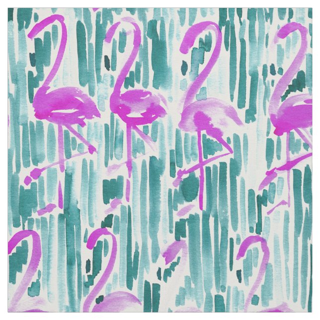 Tissu Copie tropicale FROIDE d'aquarelle de FLAMANT ROSE (Échantillon)