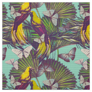 Tissu Copie tropicale vintage d'oiseau et de papillon