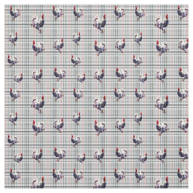 Tissu Coq Sur Tartan Print, (Échantillon)