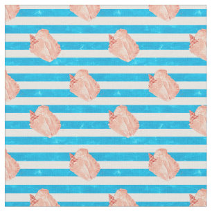 Tissu Coques de conque sur le littoral de Blue Stripes