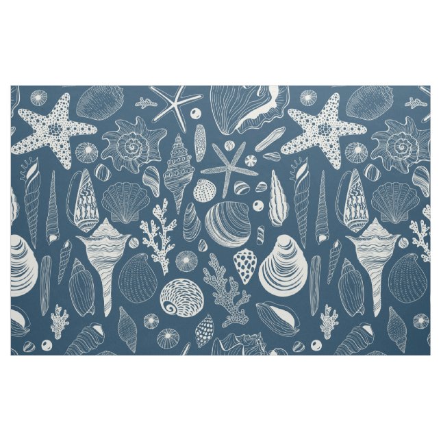 Tissu Coques de mer sur bleu foncé (Fat Quarter)