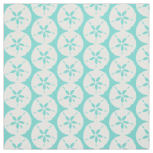 Tissu Coquillages de sable blanc sur bleu de mer