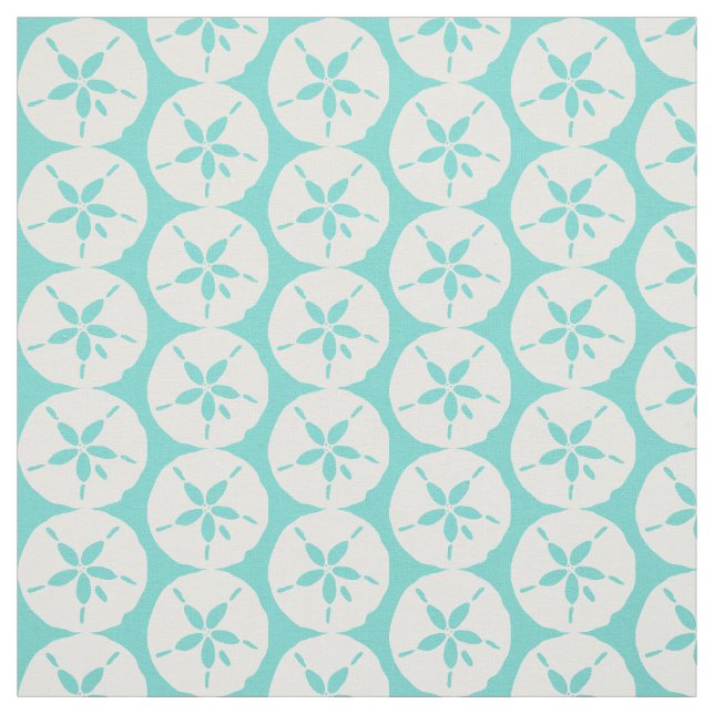 Tissu Coquillages de sable blanc sur bleu de mer (Échantillon)